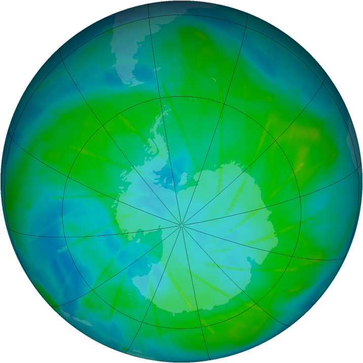 Antarctic ozone map for 14 January 2010